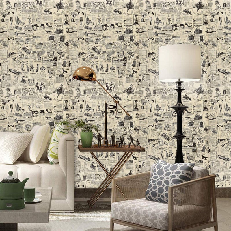 WENMER Newspaper Contact Paper - 17.71â€ x 118â€ Vintage Peel and Stick Self Adhesive Wallpaper Removable Wall Paper Roll for Furniture, Shelf, Drawer Liner - Image 5